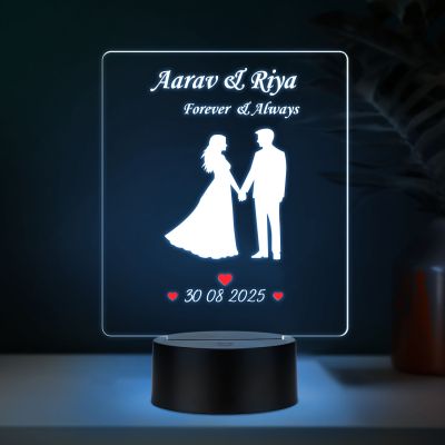 Personalized Couple Night Lamp Custom with Name & Date Bedside Table Lamp Couple Gift Anniversary, Wedding, Marriage, Valentine Day Multicolored Light (Forever & Always)